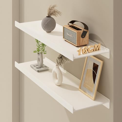 Widen Floating Shelves for Wall, Wall Mounted Shelves with Lip for Storage, Metal Display Shelves, Kitchen/Living Room/Bedroom/Bathroom Shelf, White 20 inch 2 Pack - color: White, size: 20 inch 2P Wide