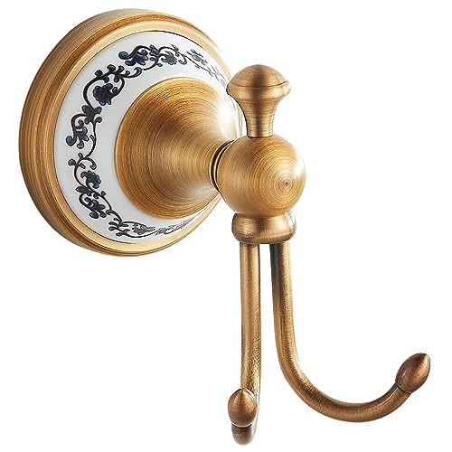 Antique Bronze Brass Bath Towel Hooks, Wall Mounted Bathroom Hardware Accessories,Porcelain Design - color: Robe Hooks