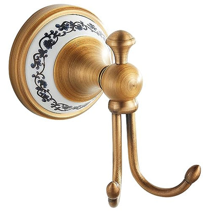 Antique Bronze Brass Bath Towel Hooks, Wall Mounted Bathroom Hardware Accessories,Porcelain Design - color: Robe Hooks