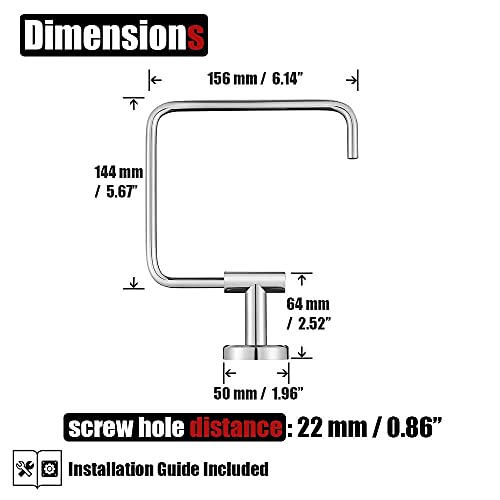 JQK Chrome Towel Ring, Stainless Steel Square Ring Towel Holder for Bathroom, 6 Inch Matte Black Wall Mount, TR140-CH