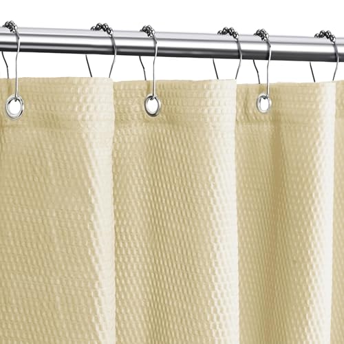 Tititex Solid Beige Cloth Fabric Shower Curtain Liner with 2 Magnets - Texture Soft Hotel Quality Waterproof Shower Liner, Light-Weight & Machine Washable 72x84 inch - color: Beige, size: 72"W x 84"L (Pack of 1)