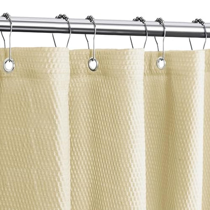 Tititex Solid Beige Cloth Fabric Shower Curtain Liner with 2 Magnets - Texture Soft Hotel Quality Waterproof Shower Liner, Light-Weight & Machine Washable 72x84 inch - color: Beige, size: 72"W x 84"L (Pack of 1)