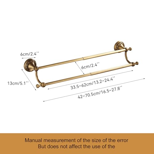 Wall Mounted Bathroom Double Towel Rack, Towel Bar Adjustable 15.5 to 27.5 Inch Antique Brass Pattern Carving,Brushed Bronze