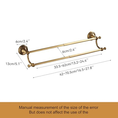 Wall Mounted Bathroom Double Towel Rack, Towel Bar Adjustable 15.5 to 27.5 Inch Antique Brass Pattern Carving,Brushed Bronze