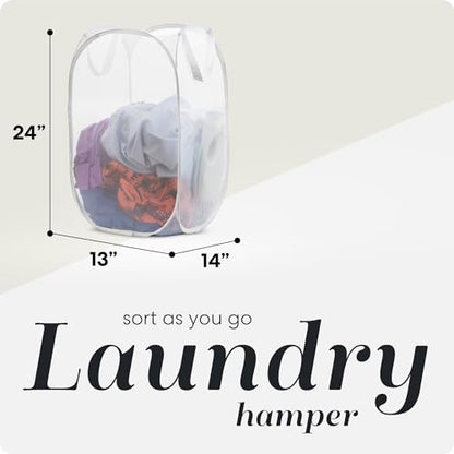 Handy Laundry Pop Up Laundry Hamper 71L Sturdy Collapsible Mesh (White) | Breathable Foldable Laundry Basket with Reinforced Handles, Side Pocket, Wide Opening for Dorm, Travel, Bedroom - color: White