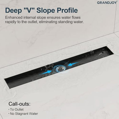 24 Inch Linear Shower Drain, Matte Black Rectangular Floor Drain with Removable Grate, SUS304 Stainless Steel, High Flow Capacity and cUPC Certified - color: Matte Black, size: 24