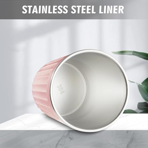 Toothbrush Cup Holder for Bathroom,Reusable Stainless Steel Bathroom Cup | 3"x4.5" Unbreakable Pink Bathroom Tumbler Cup ,300ml Easy To Clean Striated Mouthwash Cup - color: Pink