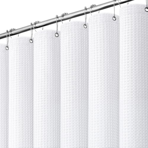 Stall Waffle Shower Curtain 256 GSM Heavy Fabric 60x84 White | 60 x 84 Inch Long, Thick Cloth, Weighted Hem, Water Repellent, Hotel Luxury Polyester Shower Curtain Set for Bathroom 10 Hook - color: A. White, size: 60"W x 84"L (Pack of 1)