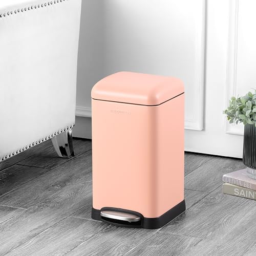 happimess Betty Retro Mini 3.2 Gal Step Trash Can, Flamingo Pink | Soft-Close Lid, Removable Liner, Iron, Hands-Free Pedal, Satin Finish, Non-Skid Base, Built-In Damper, Modern, Minimalistic - color: Flamingo Pink