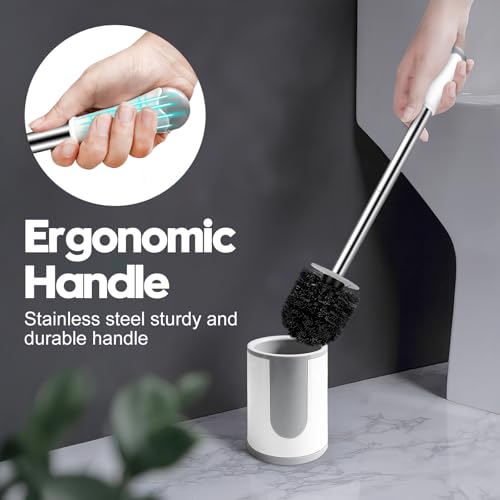 Toilet Brush, Compact Toilet Bowl Brush and Holder, Stainless Steel Handle, Toilet Cleaner Brush Deep Cleaning for Bathroom, Easy to Assemble White & Grey ﻿ - color: Gray