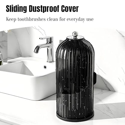 JEESA Dustproof Toothbrush Holder with Cover, All Black | 360° Rotating, 180° Sliding Lid, 3 Slots, Toothbrush Organizer, for Bathroom Countertop - color: All Black
