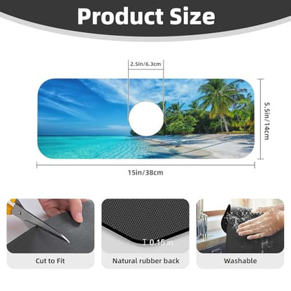 Beach Tropical Palm Tree Waves Travel Island Kitchen Sink Splash Guard Faucet Mat Super Absorbent Fast Drying Mat Sink Gadgets-Fast Drying Pad Sink Mat For Kitchen Bathroom (15" X 5.5" ) - color: Beach Tropical Palm Tree