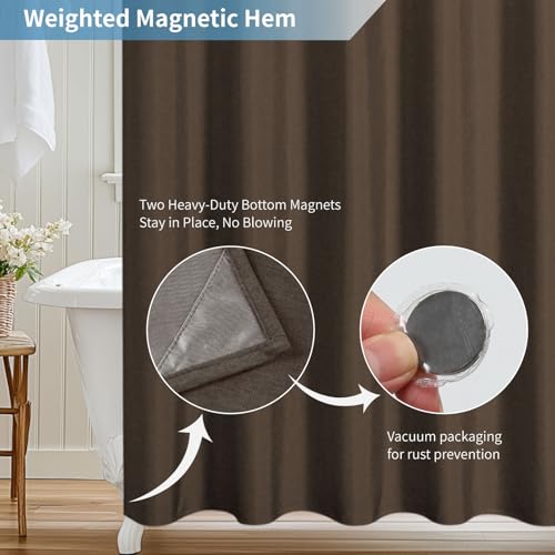 2-in-1 Waterproof Fabric Shower Curtain,No Separate Liner Needed,Linen Textured,Effortless Cleaning & Washable Bathroom Shower Curtain Set with 12 Plastic Hooks,72"x72",Brown - color: Brown, size: 72"W x 72"L (Pack of 1)