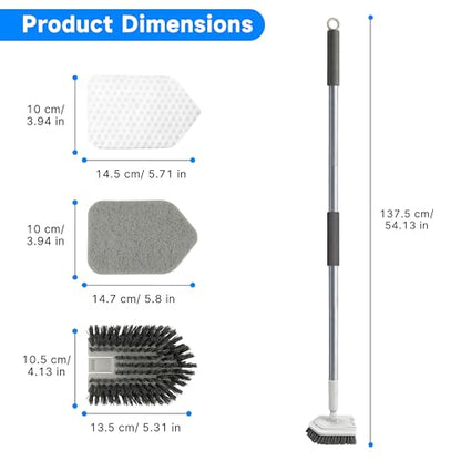 Tile Tub Scrubber Brush with Different Function Cleaning Heads and No Scratch Shower Scrubber for Bathroom Toilet Wall,Bathtub,Sink, and 10 Pack Magic Sponges Eraser(Gray) - color: Gray