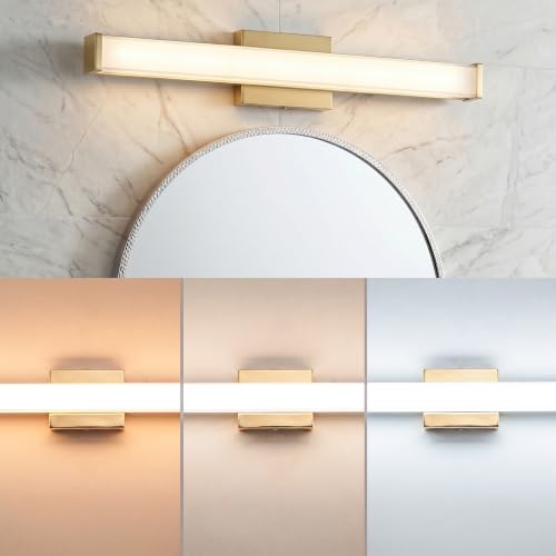 URSOLA 24" Modern LED Bathroom Light Fixtures, Golden 3CCT Dimmable Bathroom Vanity Light Over Mirror, Bathroom Vanity Bath Bar Lights with Double Layer Acrylic Shade - color: Golden, size: 24inch
