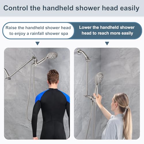 BRIGHT SHOWERS 15 Inch Extra Long Shower Head Extension Arm, Solid Brass Shower Arm Extender with Locking Screw for Rain and Handheld Showerhead, Height & Angle Adjustable, Brushed Nickel - color: Brushed Nickel, style: 15 Inch