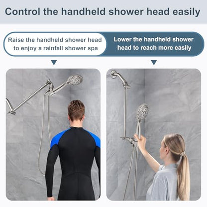 BRIGHT SHOWERS 15 Inch Extra Long Shower Head Extension Arm, Solid Brass Shower Arm Extender with Locking Screw for Rain and Handheld Showerhead, Height & Angle Adjustable, Brushed Nickel - color: Brushed Nickel, style: 15 Inch