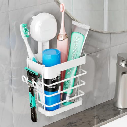 Upgraded Suction Cup Toothbrush Holder with Visible Safety Indicator, White | Heavy Duty Stainless Steel Shower Electric Tooth Brush and Toothpaste Organizers, Removable, No Drilling, Anti-Puddling - color: White Pro