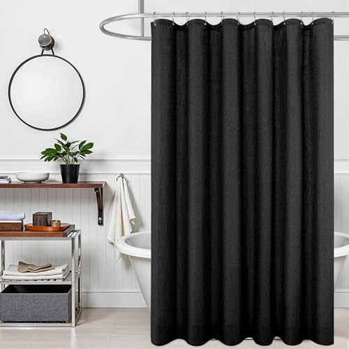 KOUFALL Black Shower Curtain Set with Hooks, Linen Solid Cloth Fabric Waterproof Boho Gothic Shower Curtain for Bathroom Decor, 72 x 72 Inch Long - color: Black, size: 72"W x 72"L (Pack of 1)