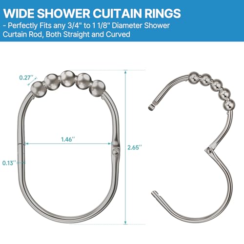 MENGJINGO 12PCS Wide Shower Curtain Hooks Rings, Rust Proof Stainless Steel | Heavy Duty Shower Hooks Rings for Bathroom Shower Rods Curtains Liners, Easy Glide Rollers, Set of 12, Matte Nickel - color: Matte Nickel