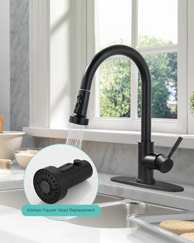 Pull Down Faucet Head Replacement: 3-Function Kitchen Faucet Sprayer Head Replacement with 9 Adapters - Matte Black Sink Faucet Head Compatible with Moen, Delta, American Standard Faucets - color: Matte Black
