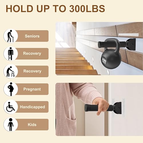 Flip Up Grab Bar for Seniors, 8.3-Inch Wall-Mount Handle, Black | 90° Magnetic Flip-Up Design, Steel Frame, Textured Rubber Grip, Supports Up to 300 lbs, for Doorways, Steps and Bathrooms