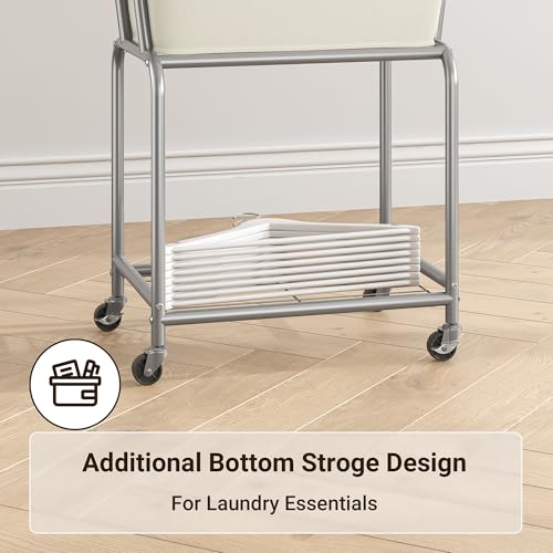ELYKEN Rolling Laundry Hamper with Wheels, Removable Bag, Laundry Cart | Heavy Duty Metal Frame, 2-Tier Clothes Basket with Shelf, Ideal for Closet, Bedroom, Bathroom & Laundry Room - color: Cream, size: 20.3"L x 15.9"W x 30.9"H