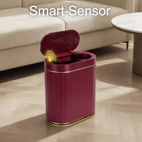 ELPHECO 2 Gallon Sensor Trash Can, Automatic Lid, Burgundy Gold | IPX5 Waterproof Bathroom Garbage Can, Slim Trash Bin, Plastic Wastebasket for Office, Bedroom and Living Room - color: Burgundy Gold