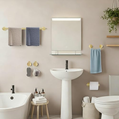 5-Piece Bathroom Hardware Accessories Set,Brushed Gold Towel Bar Set with Smiley Face Towel Rings, Stainless Steel Wall-Mounted Towel Holder Set for Bathroom,23.6 Inch - color: Gold