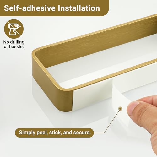 SAYAYO Brushed Gold Hand Towel Holder for Bathroom Wall, 10 Inch Self Adhesive Towel Bar Hand Towel Rack Square Heavy Duty - color: Gold, size: 10 Inch