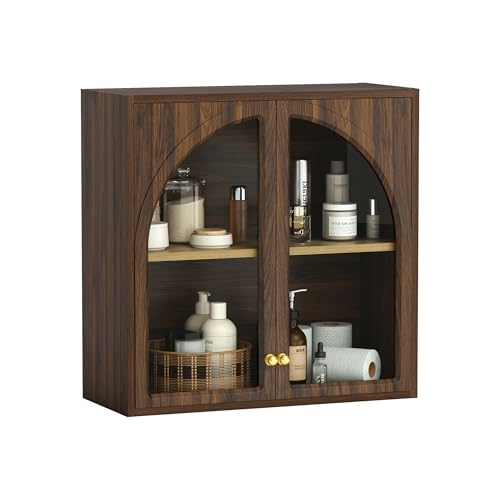 Wall Medicine Cabinet with Arched Acrylic Door, Large Modern Wall Mounted Bathroom Storage with Adjustable Shelf, Wooden Floating Over Toliet Cabinet for Bathroom, Living Room, Brown - color: Brown