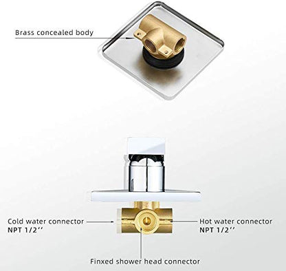 Shower Faucet Set Chrome, Single Function Shower Trim Kit with Rough-in Valve Bathroom Luxury Rain Shower Set Rainfall Shower System with Square Stainless Steel Metal Showerhead - color: Polished Chrome, style: Shower Faucet