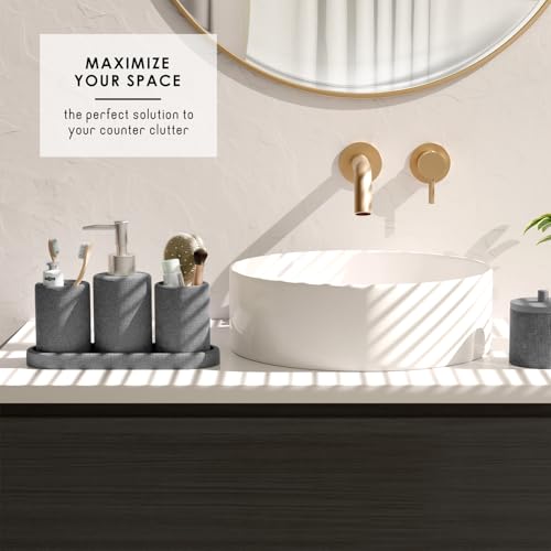 Clara Clark Grey Bathroom Set - Bathroom Sets with Shower Curtain and Rugs, 21PC Bathroom Accessory Set, Shower Curtain Set with Soap Dispenser & Toothbrush Holder - color: Grey, size: Complete Set + Bath Rugs