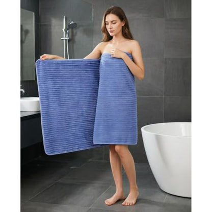 Bath Towels 4-Pack, 27.5x55 Inches - Ultra Soft and Highly Absorbent Quick Dry Microfiber Towels with Hanging Loop, Beauty Twill Stripe Design for Bath, Beach, Gym - color: Dark Grey+blue+white+pink