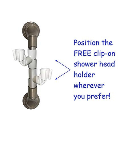 12 in MedGear Wall-Mount Bath Assisting Grab Bar, Satin Nickel & Includes Clip-On Shower Head Holder - color: Satin Nickel