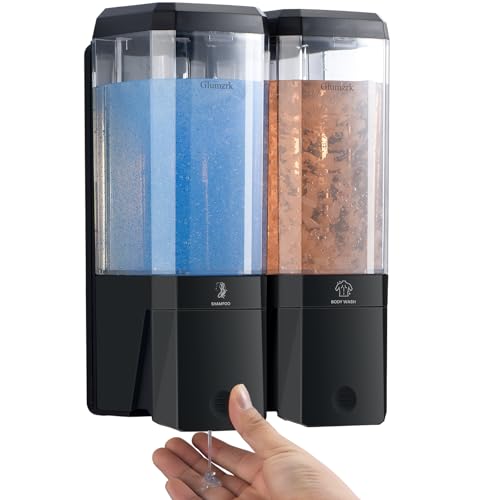 Shampoo and Conditioner Dispenser 2 Chamber No Drill Shampoo Dispenser for Shower Wall Mounted Shower Soap Dispenser 2 * 500ml Refillable Shower Dispenser for Bathroom Hotel(Black 2 Chamber) - color: Black-clear-2