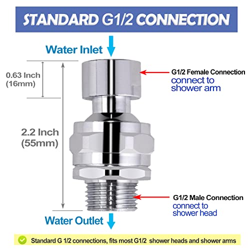 Shower Head Swivel Ball Adapter Brass Adjustable Shower Arm Connector Universal Showering Component Shower Arm Extension, Polished Chrome - color: Polished Chrome
