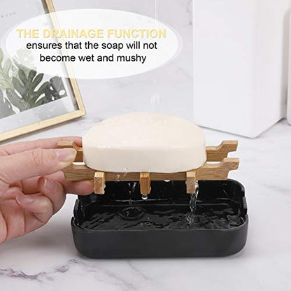 Bamboo Wooden Soap Dishes for Bathroom Bar Soap Holder Shower Soap Holder Sink Deck Bathtub Shower Tray (Two Pieces Black) - color: Two Pieces Black