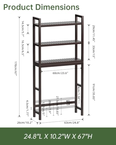 SMIBUY Bathroom Storage Shelf, Bamboo Over-The-Toilet Organizer Rack, Freestanding Toilet Space Saver with 3-Tier Adjustable Shelves (Dark Brown) - color: Dark Brown