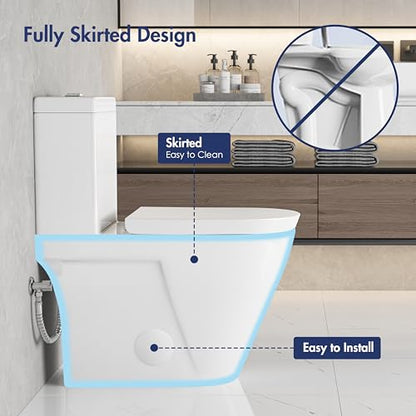 One Piece Toilet Elongated Dual Flush, 17.3" ADA Seat, White | ADA Compliant 17.3" chair height with soft close seat, Dual flush 1.1/1.6 GPF, Elongated toilet bowl, 12" rough-in, White - color: White 365Model