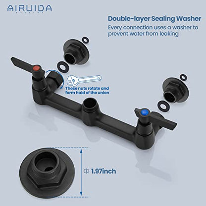 Airuida 8 Inch Matte Black Wall Mount Kitchen Sink Faucet | 2 Handle Kitchen Faucet,without Adapter,360° Swivel Spout,Commercial Sink Faucet,for Laundry Utility - color: Matte Black