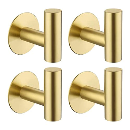 Bntuk Adhesive Towel Hooks, Heavy Duty Wall Hooks Stainless Steel Waterproof Shower Towel Hooks - 4 Pack, Gold - color: Gold, size: 4 Pack