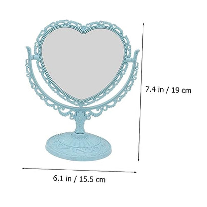 Lurrose Aesthetic Heart Shape Vanity Mirror Double Sided Makeup Mirror with 360 Degree Table Mirror with Stand for Bathroom, Bedroom (Blue) Heart Shaped Mirror