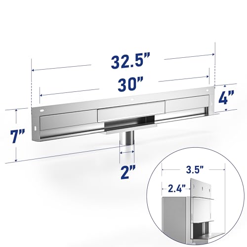 Linear Wall Drain 30’’, CUPC Certified | 304 Stainless Steel Side Drain w/ Tiled Grate & Hair Strainer, Brushed Tiled Shower Drain for Bathroom - size: 30"