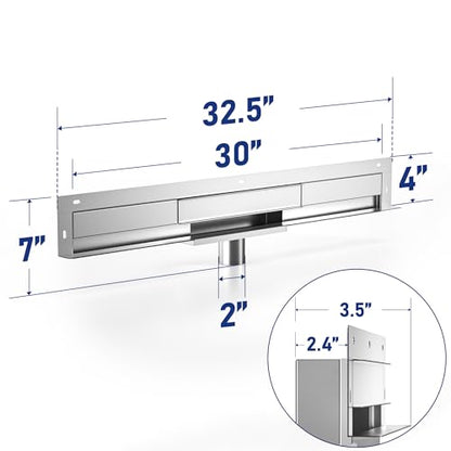 Linear Wall Drain 30’’, CUPC Certified | 304 Stainless Steel Side Drain w/ Tiled Grate & Hair Strainer, Brushed Tiled Shower Drain for Bathroom - size: 30"