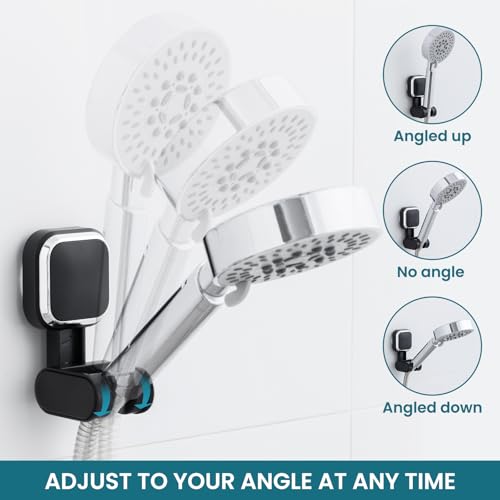 TAILI Shower Head Holder Suction,Adjustable Height & Angle,Universal,Black | bathroom handheld shower wand bracket,no-drill removable waterproof,round,plastic,wall mounted,kids,pets,4.5" - color: Black, size: Square
