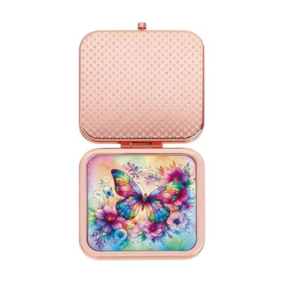 Compact Mirror, Handheld 2.8 inches Travel Makeup Mirror, 1X/2X Magnifying Square Pocket Makeup Mirror Rose Gold Butterfly - color: Rose Gold 11