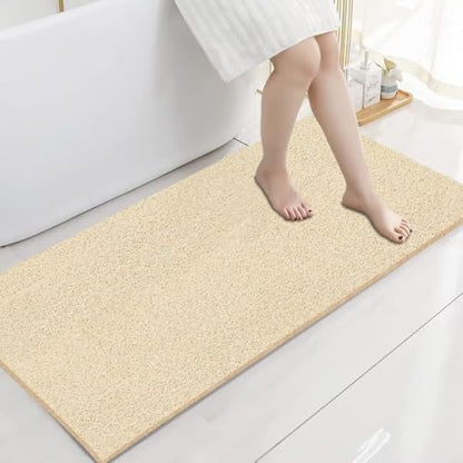 godehone Shower Mats Non Slip Without Suction Cups, PVC Loofah Bathroom Mats, Loofah Mats for Shower and Bathroom, Quick Drying, 17.1× 59 Inch, Beige - color: Beige, size: 59" x 17.1" (Rectangular)