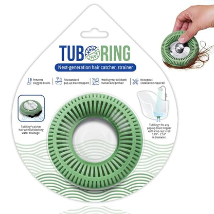 TubRing Pop-Up Drain Protector & Strainer Silicone Hair Catcher, Sage Green | Easy snap-in design fits around bathtub stoppers. Customizable utility guard for clog prevention. Fits 1.85"- 2.16" drains. - color: Sage Green