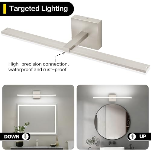 24 Inch Vanity Lights for Bathroom Brushed Nickel Over Cabinet Arm Wide LED Bar 18W 1440lm 6000K - color: Brushed Nickel, size: 24-inch